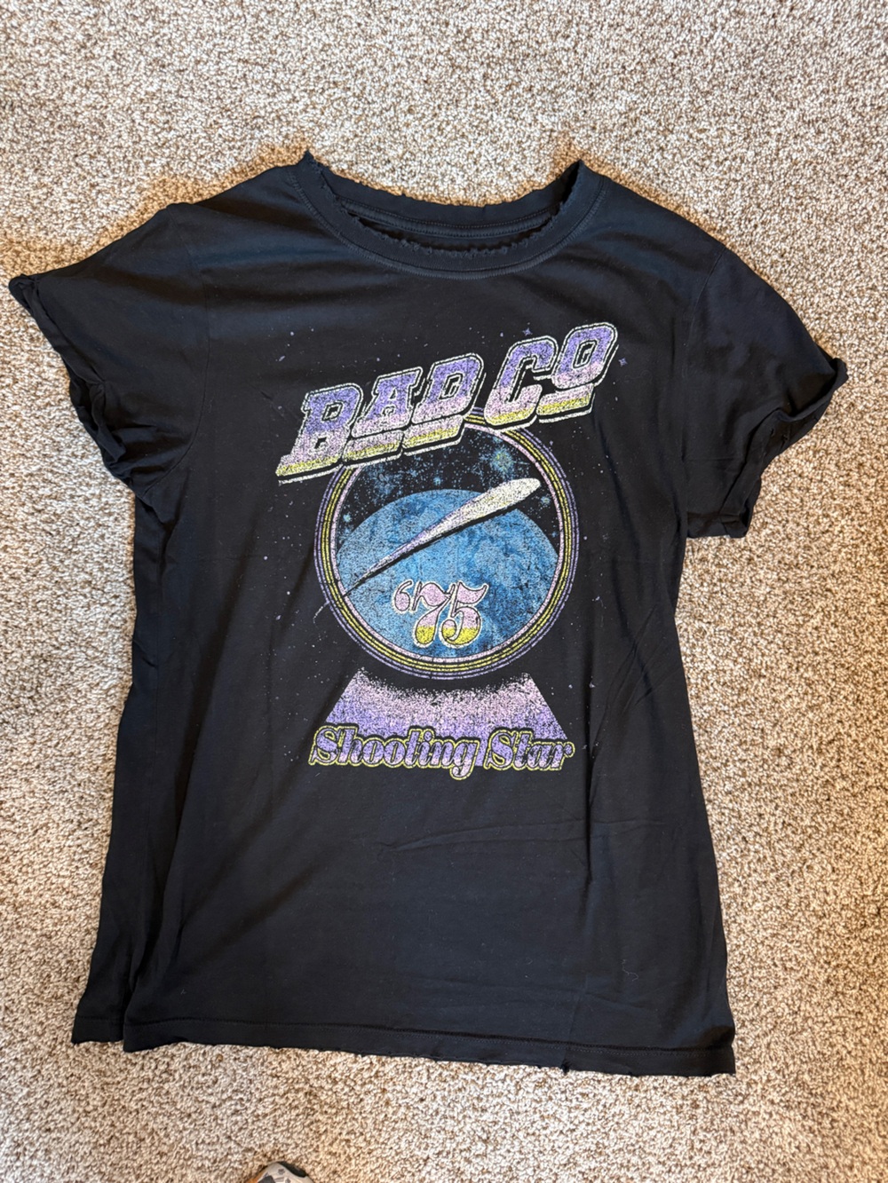 Recycled Karma Black Short Sleeve Tee with Retro Shooting Star Graphic